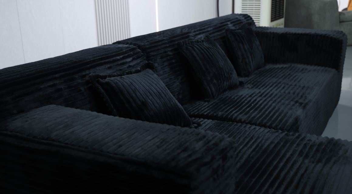 Modern Grey 3-Seater Corduroy Sofa with Adjustable Armrest Pads & Tufted Seats - Image 8