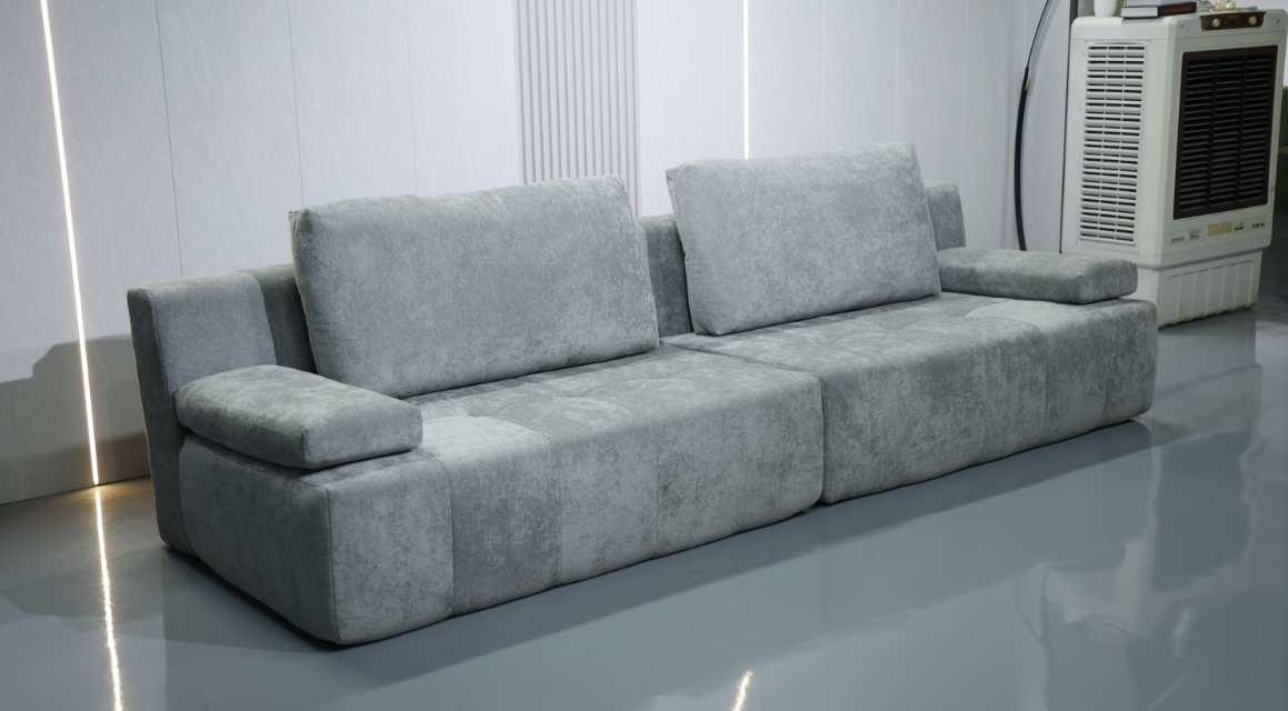 Modern Grey 3-Seater Corduroy Sofa with Adjustable Armrest Pads & Tufted Seats