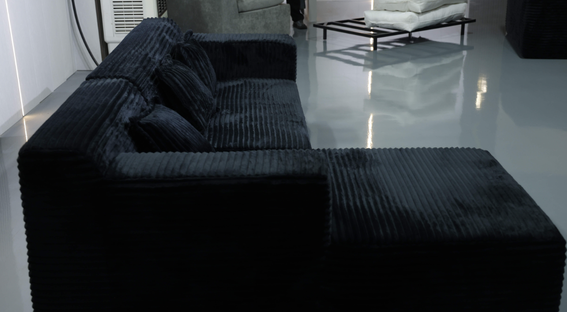 Modern Grey 3-Seater Corduroy Sofa with Adjustable Armrest Pads & Tufted Seats - Image 7
