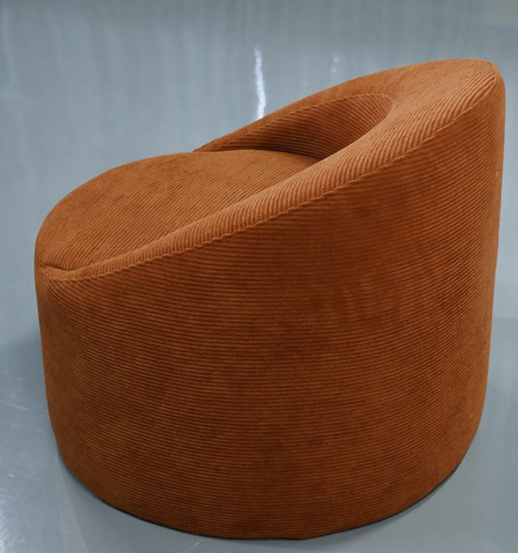 Modern Barrel Accent Chair with Curved Backrest in Caramel Corduroy - Image 7