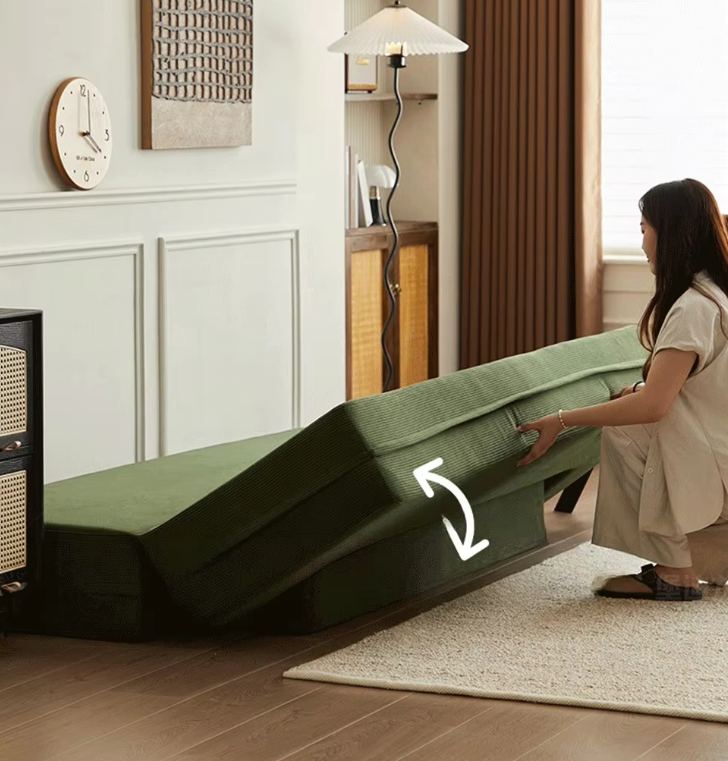 Folding Corduroy Sofa Bed with High-Density Sponge & Adjustable Design - Image 9