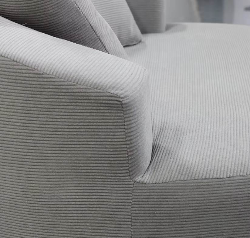 Oversized Round Corduroy Loveseat with Curved Backrest & 2 Pillows - Image 5