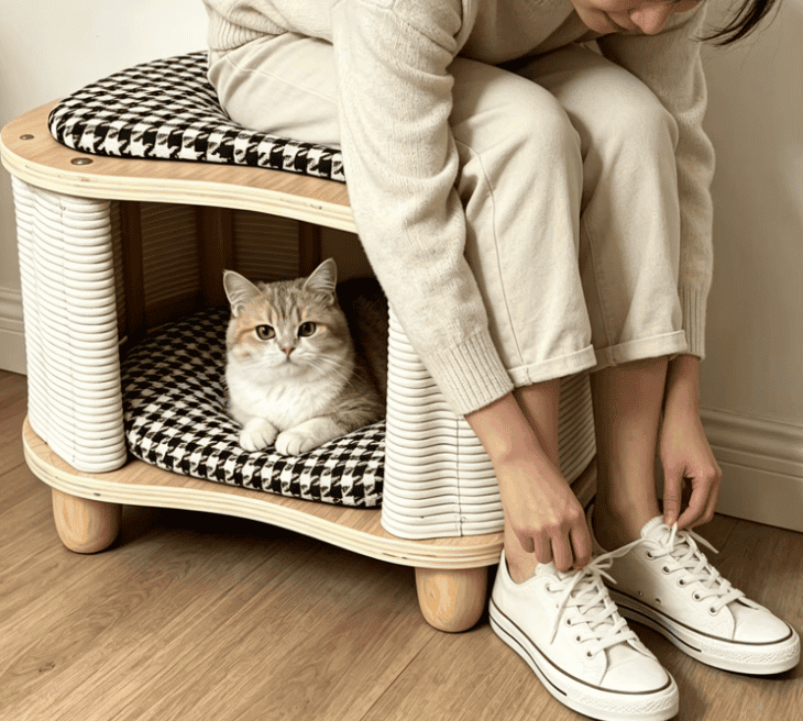 Modern Multi functional Cat House Stool Woven Pet Bed Ottoman Indoor Cat Cave Nest with Padded Cushion for Small Dogs and Cats - Image 5