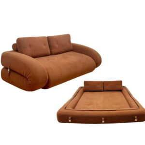 Oversized Folding Corduroy Sofa Bed with Rolled Arms & Leather Straps