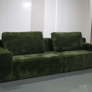 Vintage Green 3-Seater Corduroy Sofa with Tufted Seats & Back Cushions