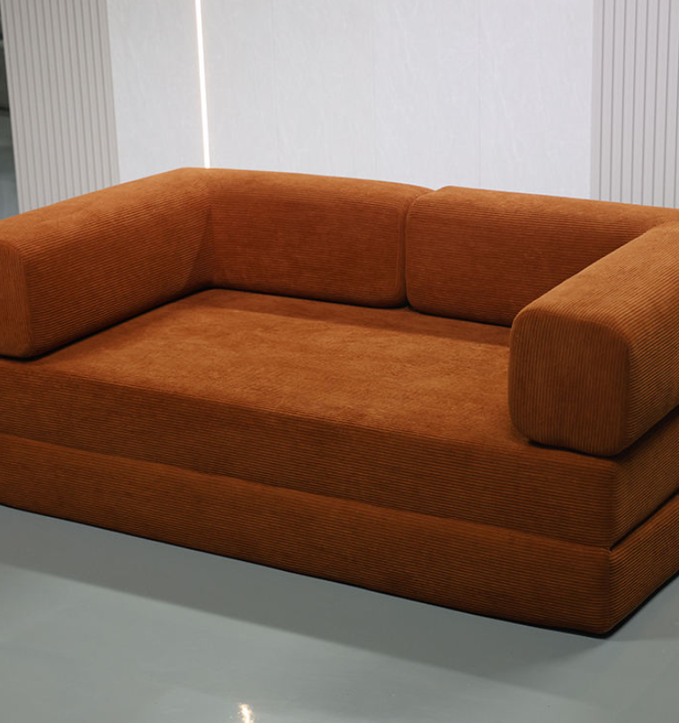 Frameless Compressed Corduroy Sofa with High-Density Foam Core - Image 4