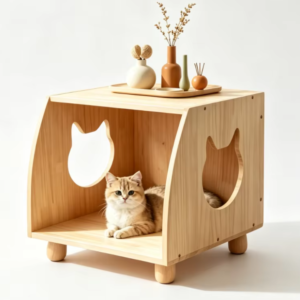 Modern Wooden Cat House Nightstand Pet Bed Side Table with Cat Face Cutout Multifunctional Indoor Pet Furniture for Wholesale