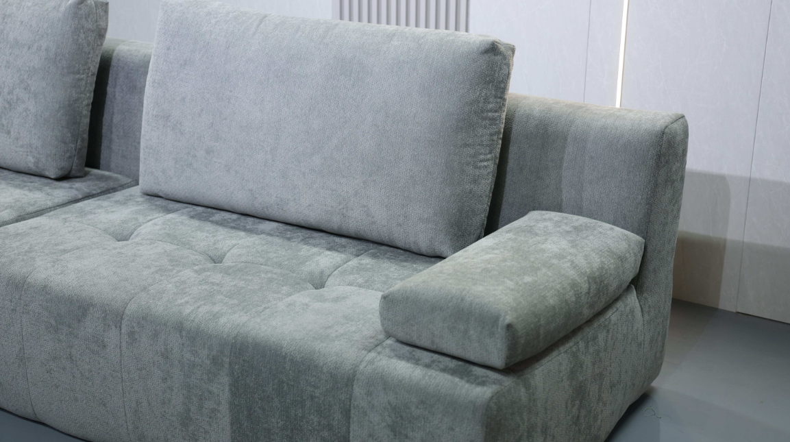 Modern Grey 3-Seater Corduroy Sofa with Adjustable Armrest Pads & Tufted Seats - Image 7