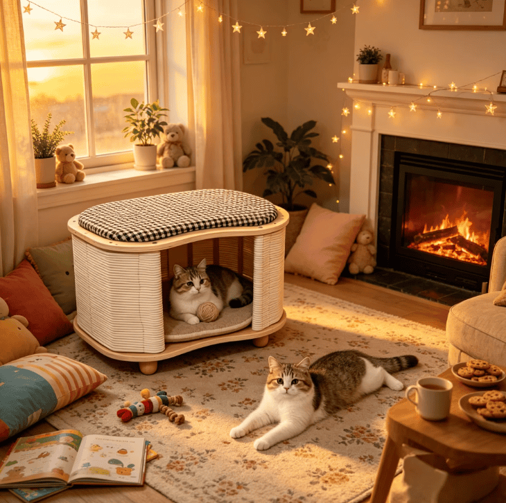 Modern Multi functional Cat House Stool Woven Pet Bed Ottoman Indoor Cat Cave Nest with Padded Cushion for Small Dogs and Cats - Image 6