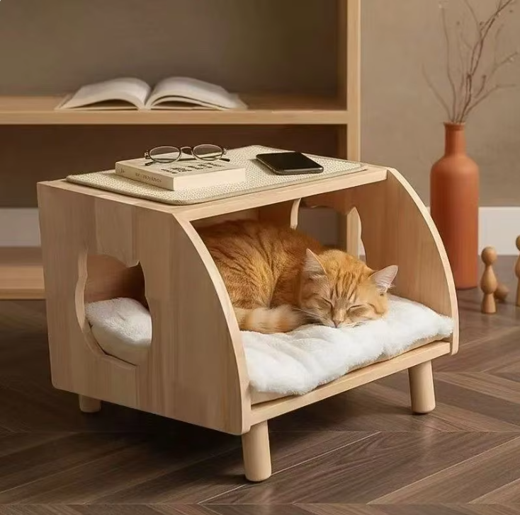 Modern Wooden Cat House Nightstand Pet Bed Side Table with Cat Face Cutout Multifunctional Indoor Pet Furniture for Wholesale - Image 7