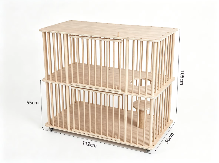Double-Tier Solid Wood Cat Villa with Sisal Scratching Post & Rolling Wheels - Image 3