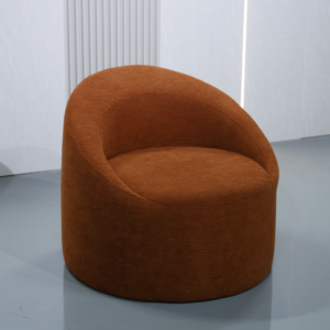 Modern Barrel Accent Chair with Curved Backrest in Caramel Corduroy