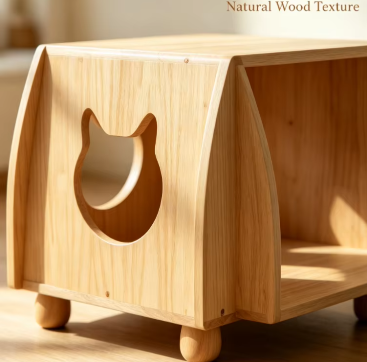 Modern Wooden Cat House Nightstand Pet Bed Side Table with Cat Face Cutout Multifunctional Indoor Pet Furniture for Wholesale - Image 5