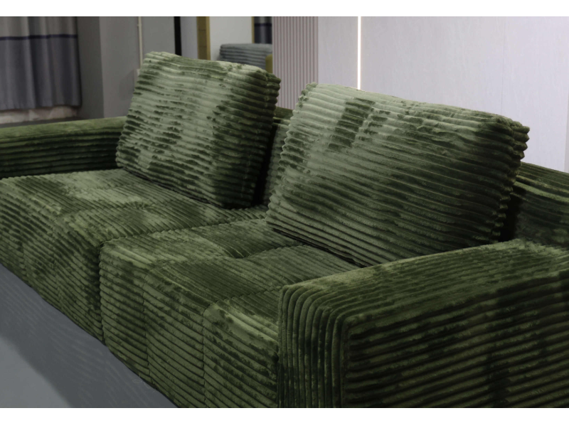 Vintage Green 3-Seater Corduroy Sofa with Tufted Seats & Back Cushions - Image 6