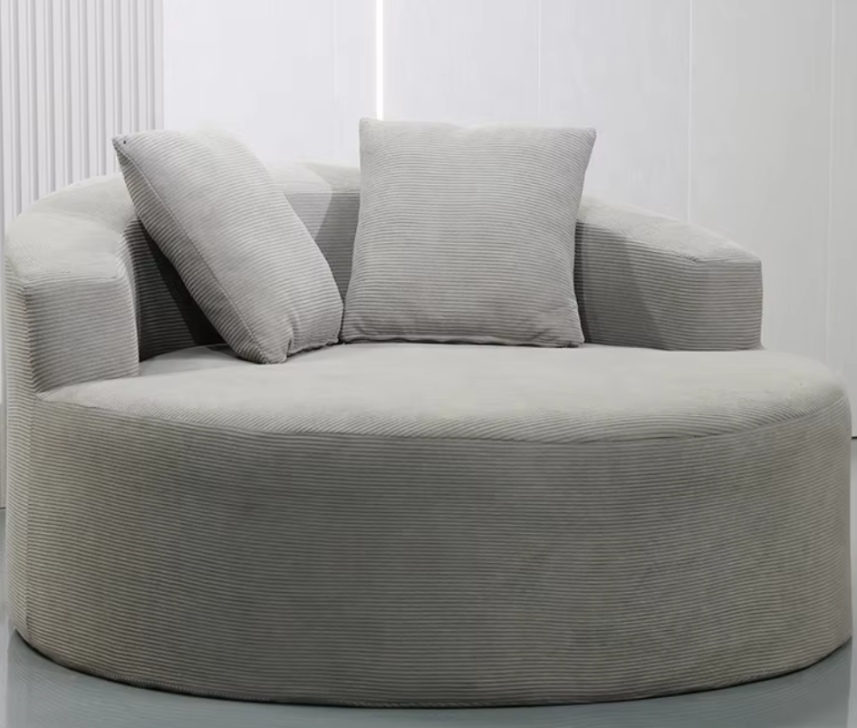 Oversized Round Corduroy Loveseat with Curved Backrest & 2 Pillows - Image 6
