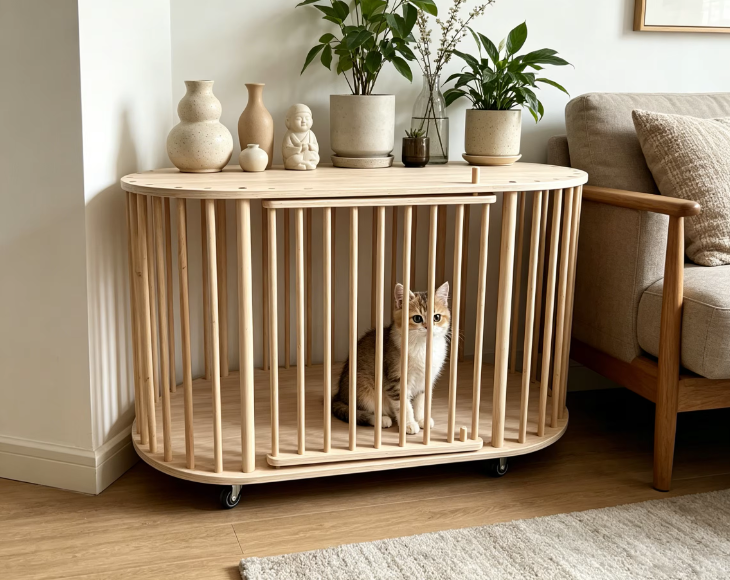 Modern Wooden Dog Crate Furniture Style Pet Cage Side Table Indoor Cat House Kennel With Wheels For Small Dogs Puppy Cats - Image 6