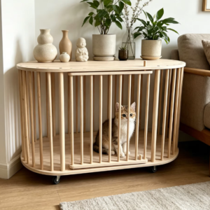 Modern Wooden Dog Crate Furniture Style Pet Cage Side Table Indoor Cat House Kennel With Wheels For Small Dogs Puppy Cats