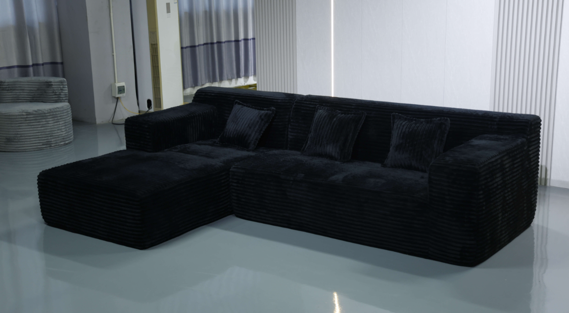 Modern Grey 3-Seater Corduroy Sofa with Adjustable Armrest Pads & Tufted Seats - Image 9