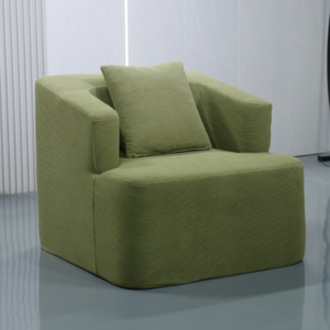 Modern Sage Green Armchair with Wide Armrests & Matching Lumbar Pillow