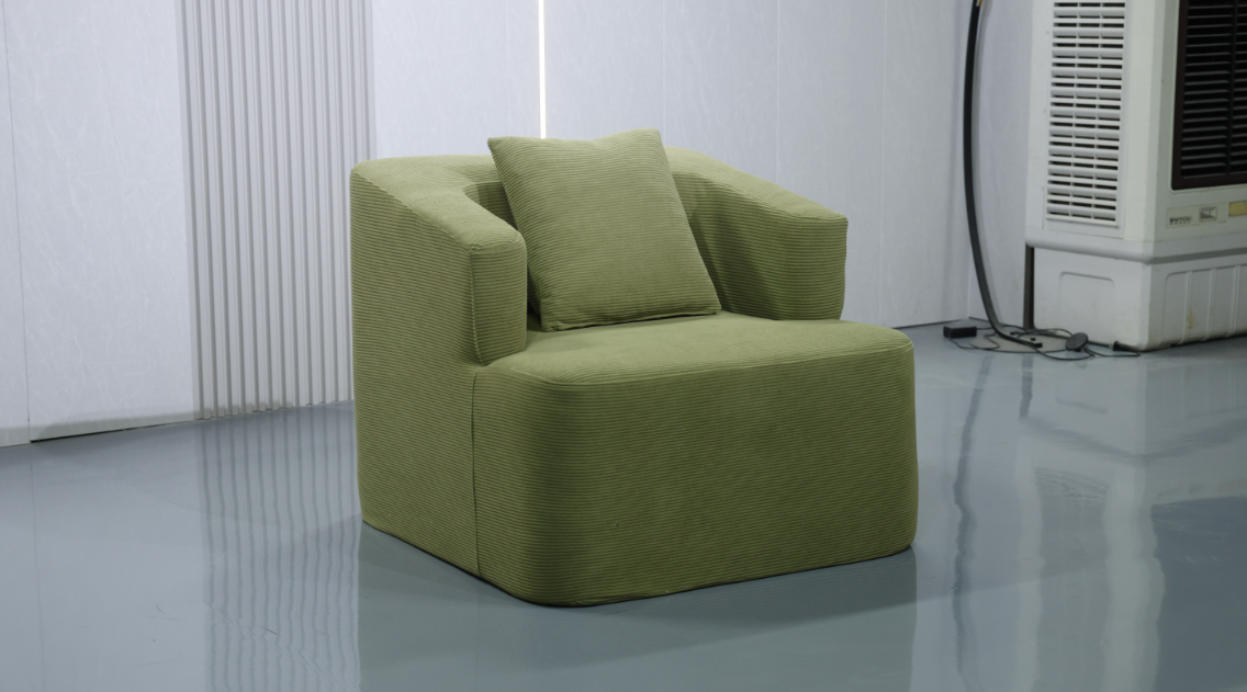 Modern Sage Green Armchair with Wide Armrests & Matching Lumbar Pillow