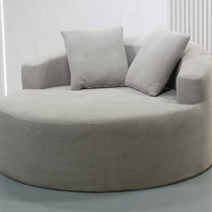 Oversized Round Corduroy Loveseat with Curved Backrest & 2 Pillows
