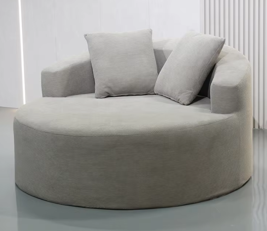 Oversized Round Corduroy Loveseat with Curved Backrest & 2 Pillows
