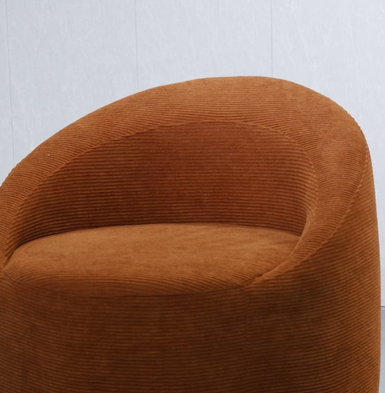 Modern Barrel Accent Chair with Curved Backrest in Caramel Corduroy - Image 5