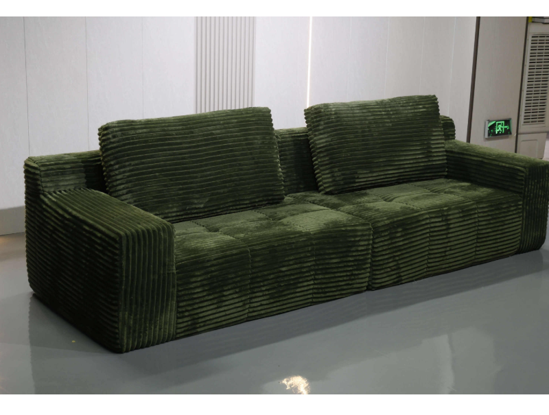 Vintage Green 3-Seater Corduroy Sofa with Tufted Seats & Back Cushions - Image 8
