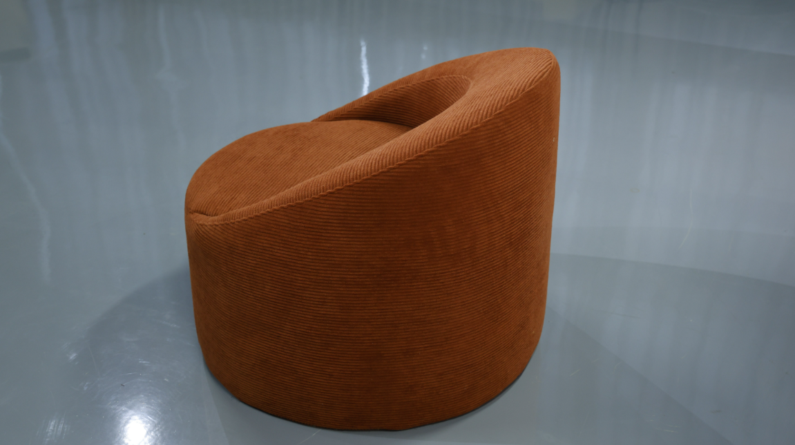 Modern Barrel Accent Chair with Curved Backrest in Caramel Corduroy - Image 8