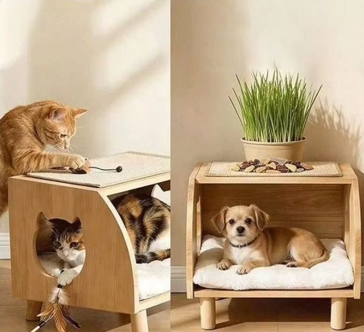 Modern Wooden Cat House Nightstand Pet Bed Side Table with Cat Face Cutout Multifunctional Indoor Pet Furniture for Wholesale - Image 6