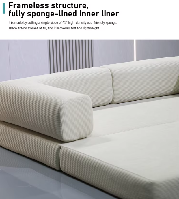 Frameless Compressed Corduroy Sofa with High-Density Foam Core - Image 2