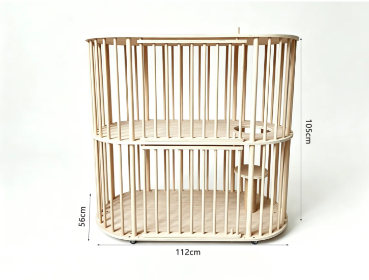 Double-Tier Solid Wood Cat Villa with Sisal Scratching Post & Rolling Wheels - Image 4