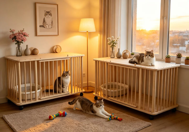 Solid Wood Single-Tier Cat Condo with Rolling Wheels & Spacious Top Shelf - Image 9