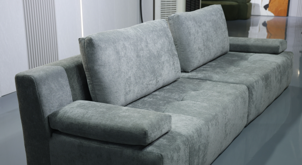 Modern Grey 3-Seater Corduroy Sofa with Adjustable Armrest Pads & Tufted Seats - Image 9