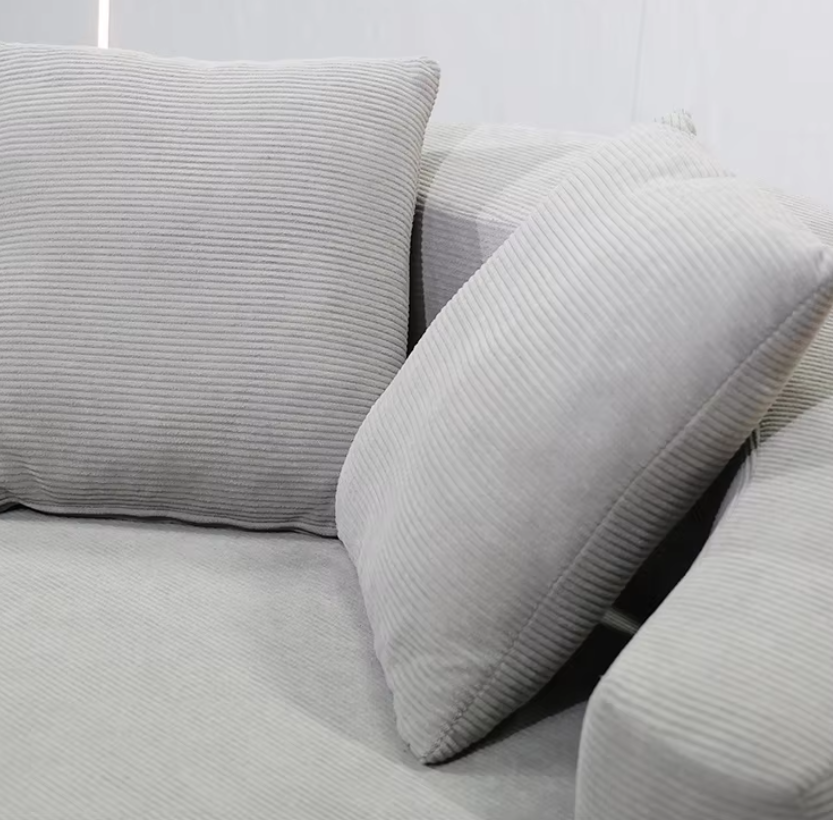 Oversized Round Corduroy Loveseat with Curved Backrest & 2 Pillows - Image 2