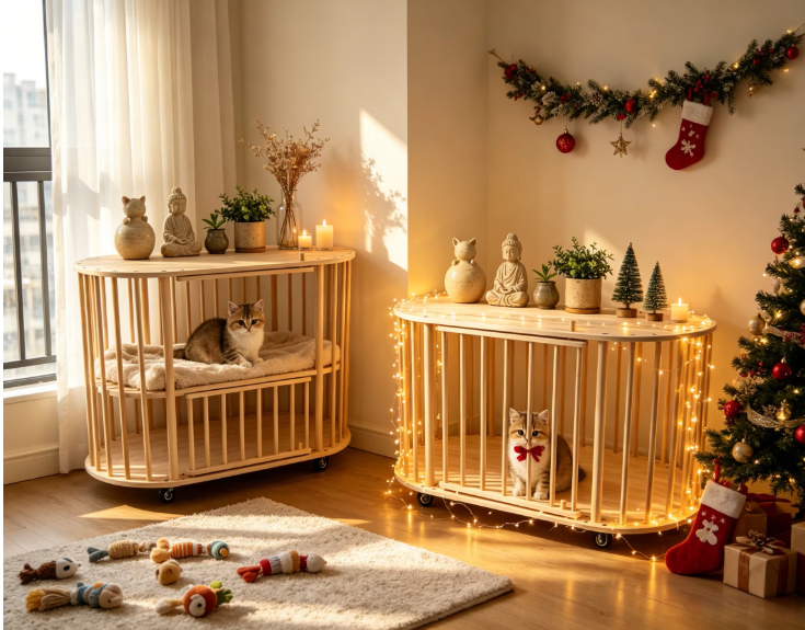 Modern Wooden Dog Crate Furniture Style Pet Cage Side Table Indoor Cat House Kennel With Wheels For Small Dogs Puppy Cats - Image 7