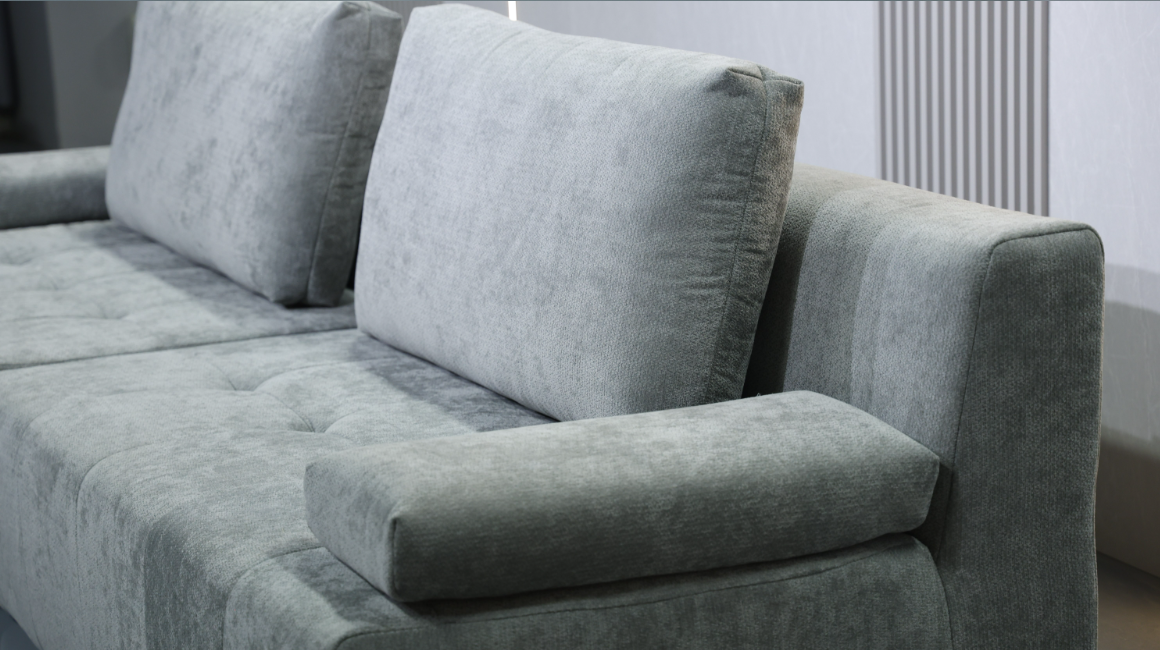 Modern Grey 3-Seater Corduroy Sofa with Adjustable Armrest Pads & Tufted Seats - Image 10