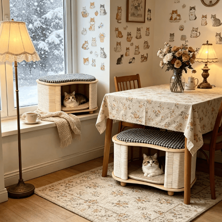 Modern Multi functional Cat House Stool Woven Pet Bed Ottoman Indoor Cat Cave Nest with Padded Cushion for Small Dogs and Cats - Image 2