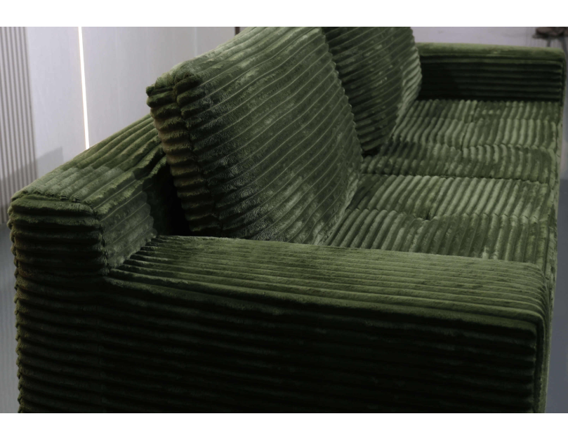 Vintage Green 3-Seater Corduroy Sofa with Tufted Seats & Back Cushions - Image 3