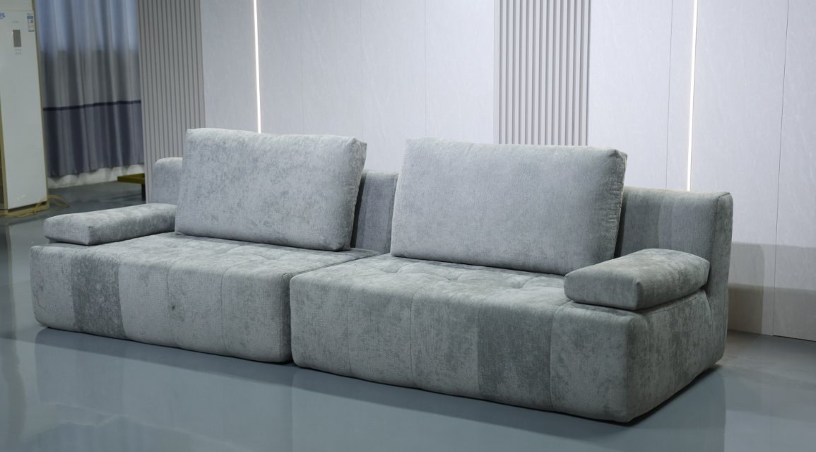 Modern Grey 3-Seater Corduroy Sofa with Adjustable Armrest Pads & Tufted Seats - Image 3