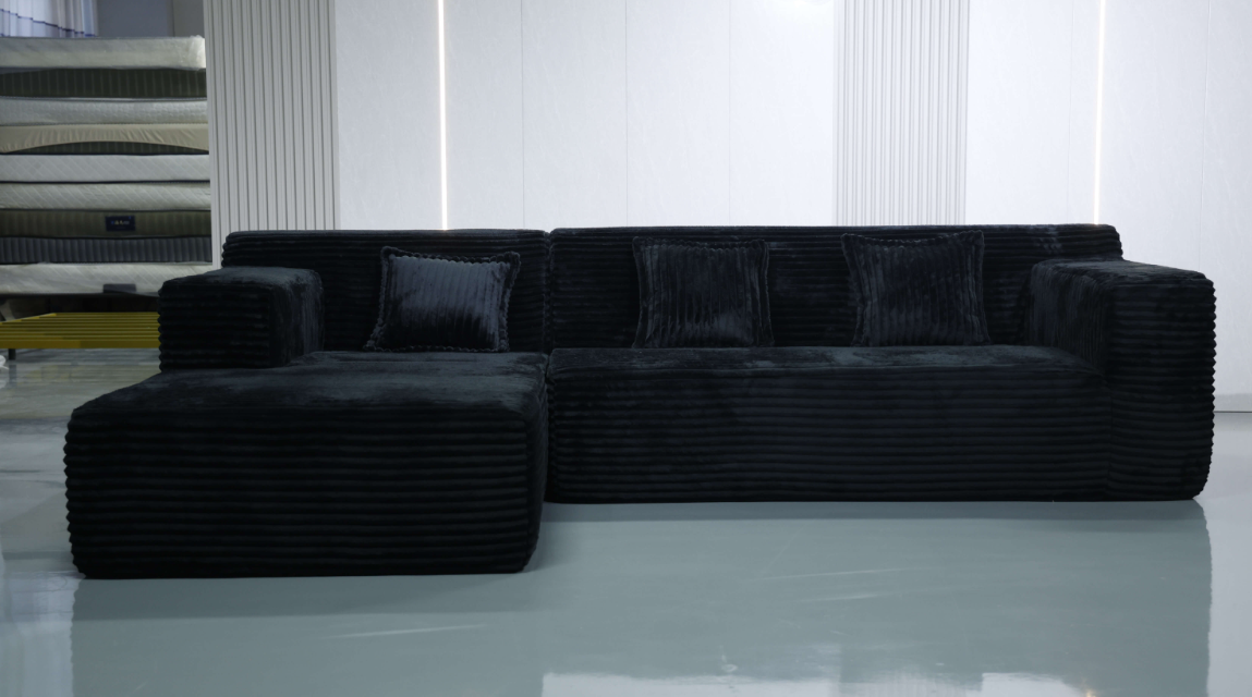 Modern Grey 3-Seater Corduroy Sofa with Adjustable Armrest Pads & Tufted Seats