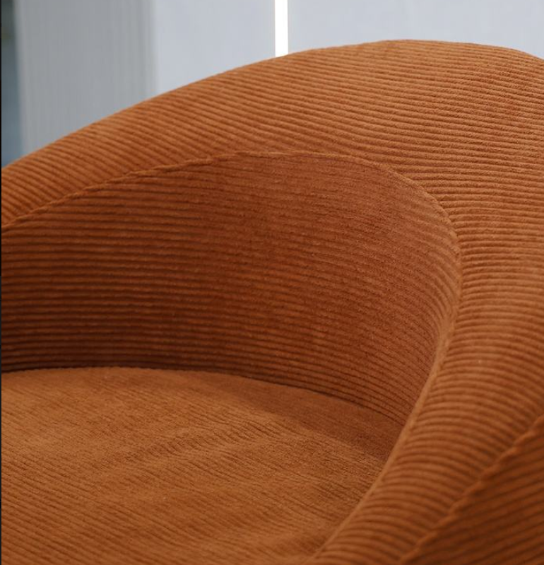 Modern Barrel Accent Chair with Curved Backrest in Caramel Corduroy - Image 3