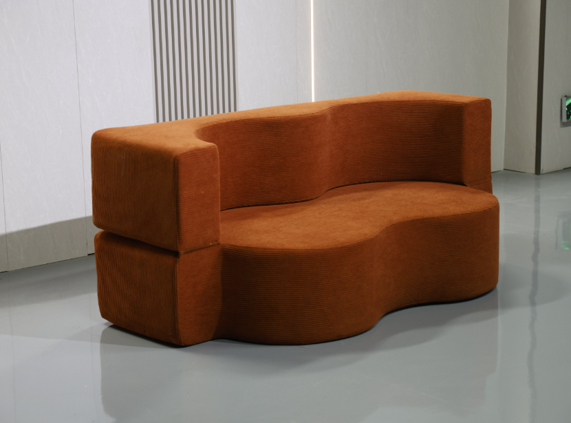 Wave-Shaped Corduroy Folding Sofa Bed with Rolled Packaging