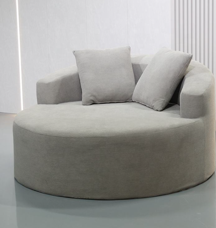 Oversized Round Corduroy Loveseat with Curved Backrest & 2 Pillows - Image 3