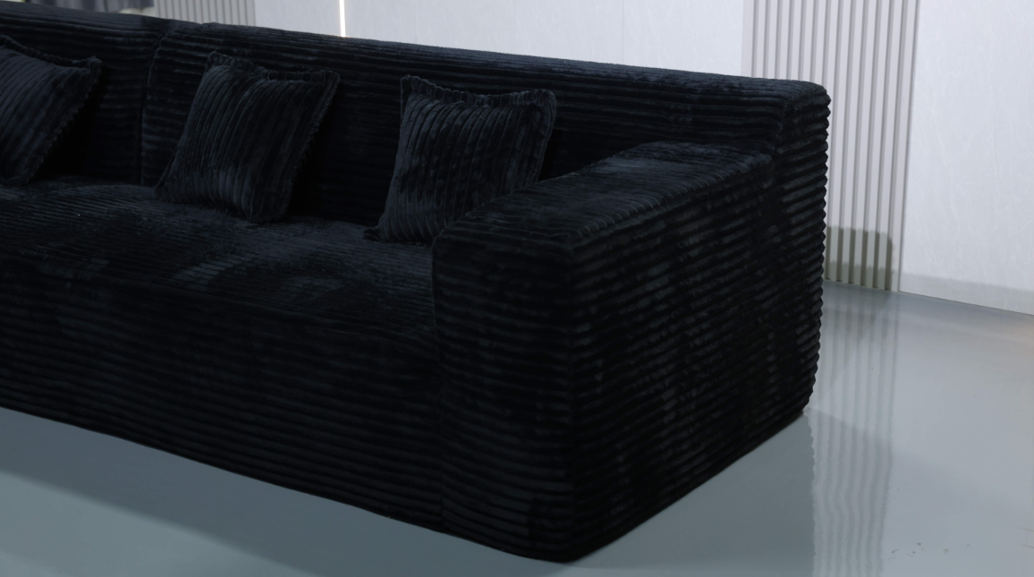 Modern Grey 3-Seater Corduroy Sofa with Adjustable Armrest Pads & Tufted Seats - Image 3