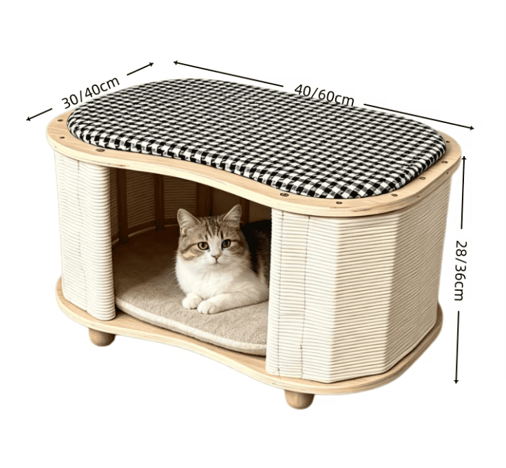 Modern Multi functional Cat House Stool Woven Pet Bed Ottoman Indoor Cat Cave Nest with Padded Cushion for Small Dogs and Cats - Image 3