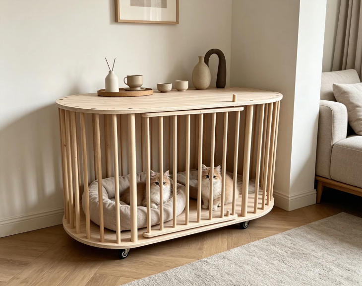 Modern Wooden Dog Crate Furniture Style Pet Cage Side Table Indoor Cat House Kennel With Wheels For Small Dogs Puppy Cats - Image 10
