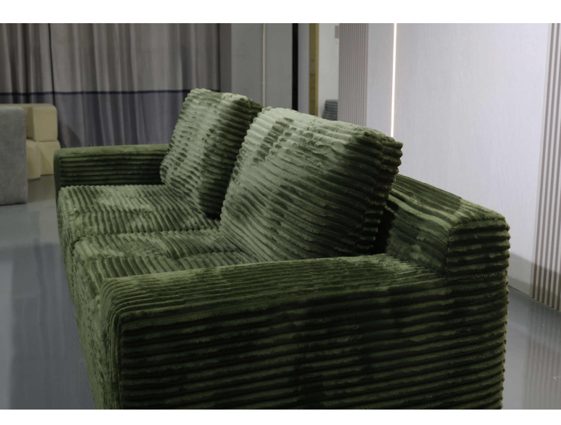 Vintage Green 3-Seater Corduroy Sofa with Tufted Seats & Back Cushions - Image 4