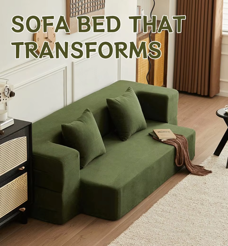 Folding Corduroy Sofa Bed with High-Density Sponge & Adjustable Design