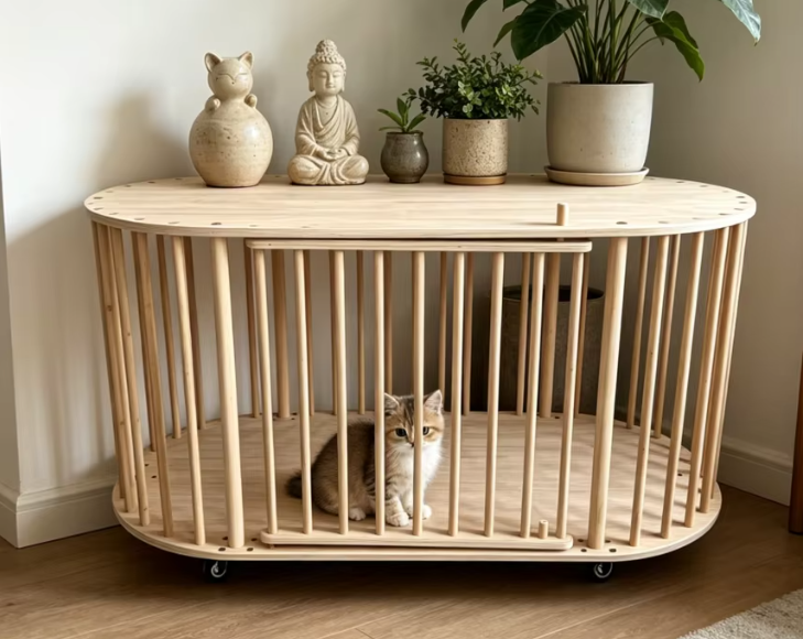Modern Wooden Dog Crate Furniture Style Pet Cage Side Table Indoor Cat House Kennel With Wheels For Small Dogs Puppy Cats - Image 3